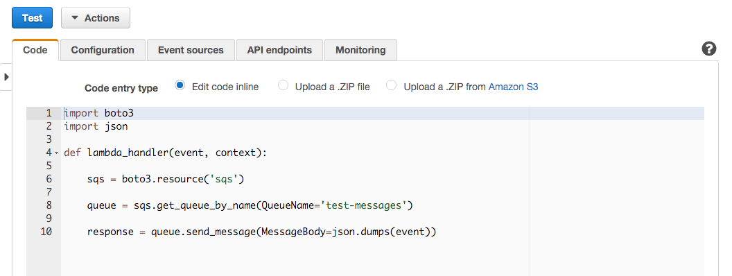 AWS lambda code in place